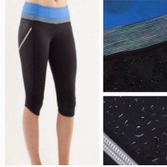Lululemon run a marathon crop, color black / blue multi,Material power luxtreme - Picture 1 of 12